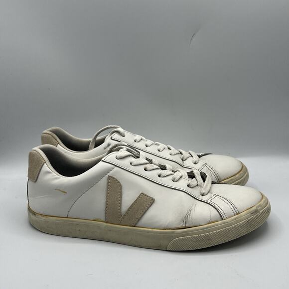 Veja Esplar Women Size 9 White Leather Stitch V Logo Training Casual Shoes - Picture 1 of 12